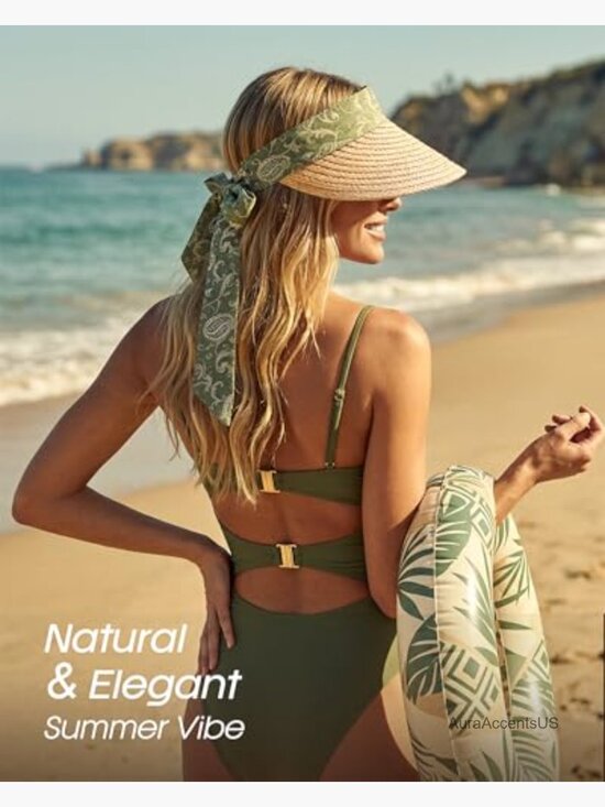 Straw Sun Visor Hat with Bow Ribbon, Adjustable Travel Hat for Women main image 5
